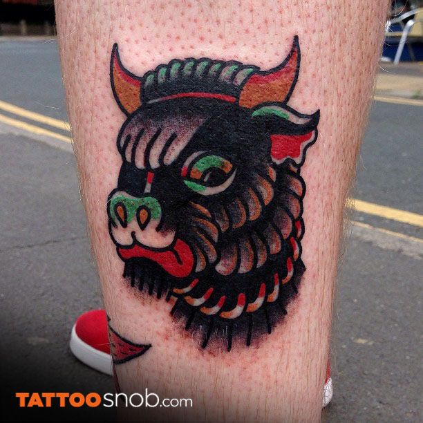 Traditional Grumpy Bull Tattoo By Liam Alvy