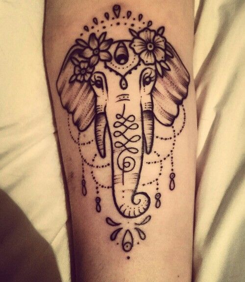 Traditional Henna Elephant Head Tattoo Design For Sleeve