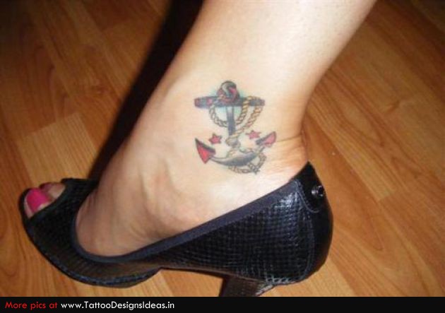 Traditional Inner Anchor Ankle Tattoo