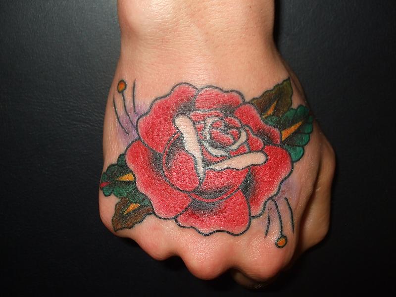 Traditional Rose Tattoo On Hand