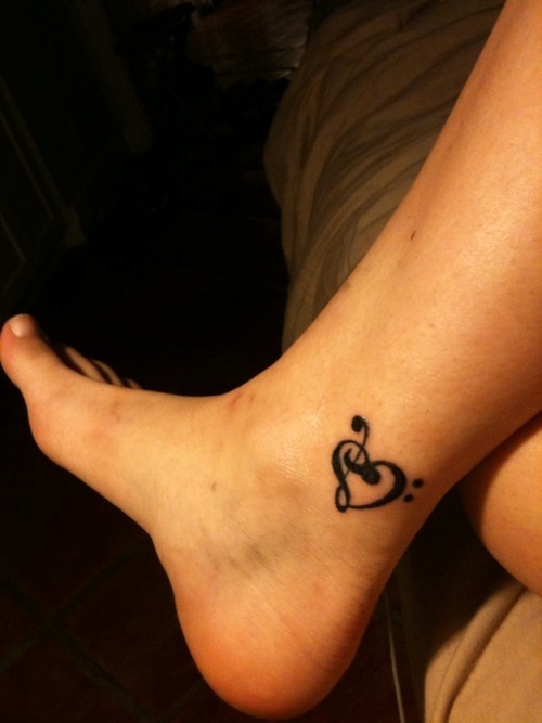 Treble Clef Heart Ankle Tattoo For Girls