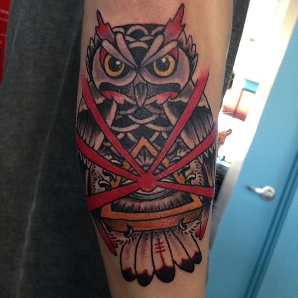 Triangle Eye In Owl Tattoo Design For Sleeve