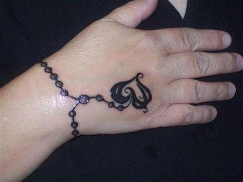 Tribal Heart With Chain Tattoo On Hand For Women