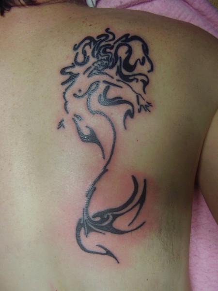 Tribal Mermaid Tattoo On Back Shoulder