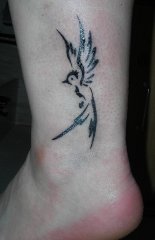 Tribal Outline Bird Ankle Tattoo