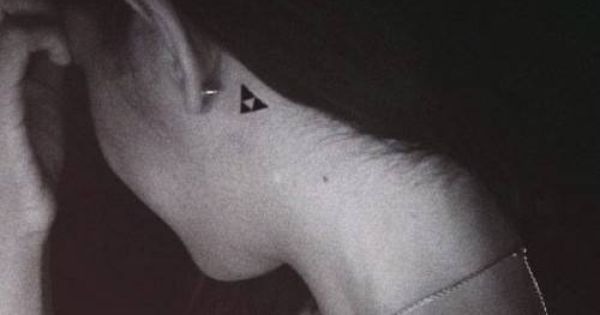 Triforce Triangle Tattoo On Girl Left Behind The Ear