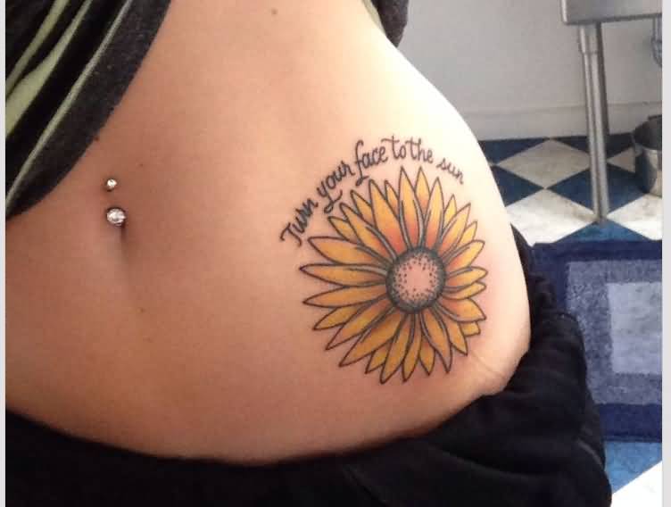 Turn Your Face To The Sun Realistic Sunflower Tattoo On Hip