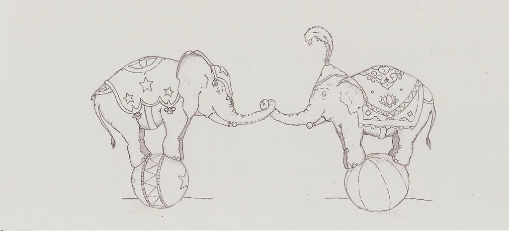 Two Circus Elephants On Ball Tattoo Design By Conter565