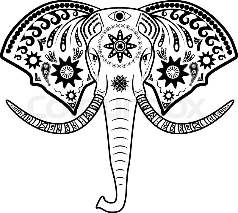 Unique Attractive Elephant Head Tattoo Stencil
