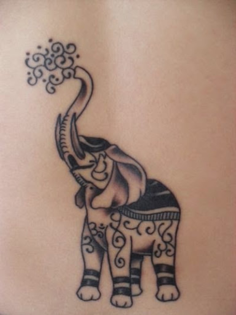 Unique Black Ink Elephant Tattoo Design