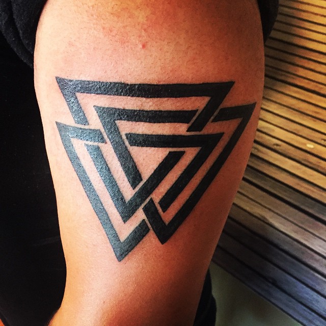 Unique Black Triangle Tattoo On Left Half Sleeve