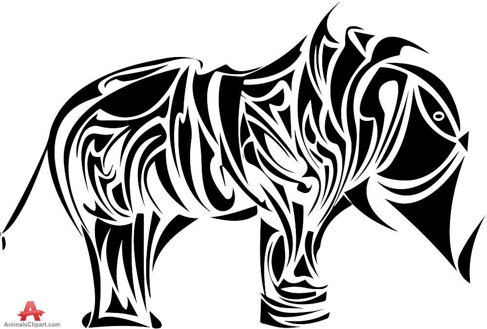 Unique Black Tribal Elephant Tattoo Stencil