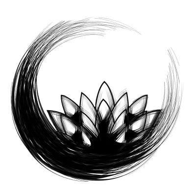 Unique Black Zen Circle With Lotus Flower Tattoo Design