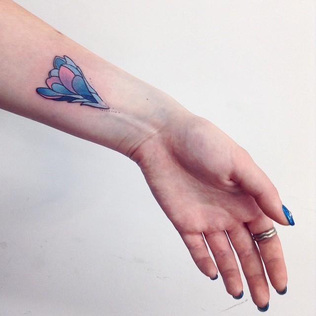 Unique Blue Flower Wrist Tattoo