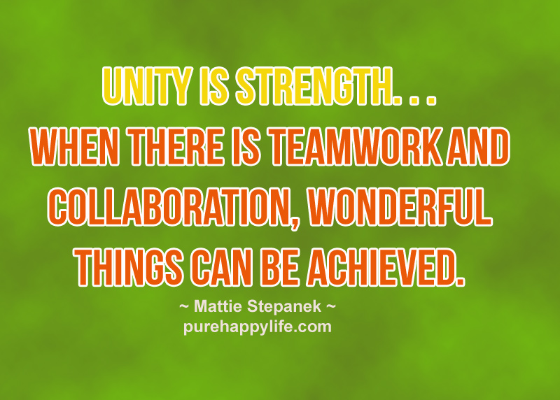 Unity is strength... when there is teamwork and collaboration, wonderful things can be achieved. Mattie Stepanek