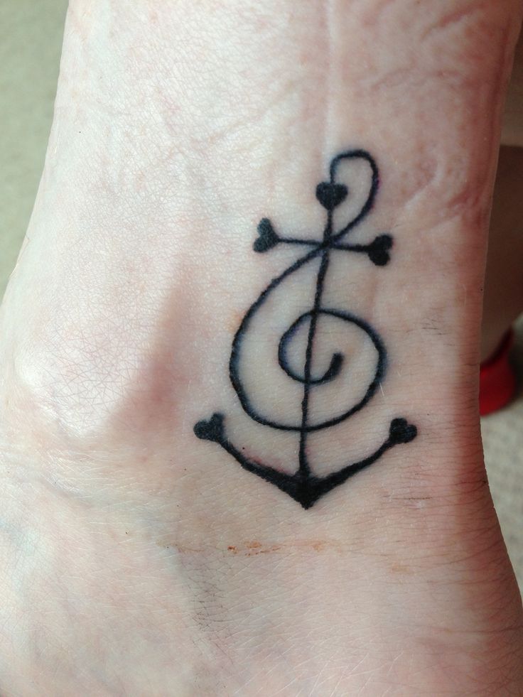 Violin Key Anchor Tattoo On Ankle