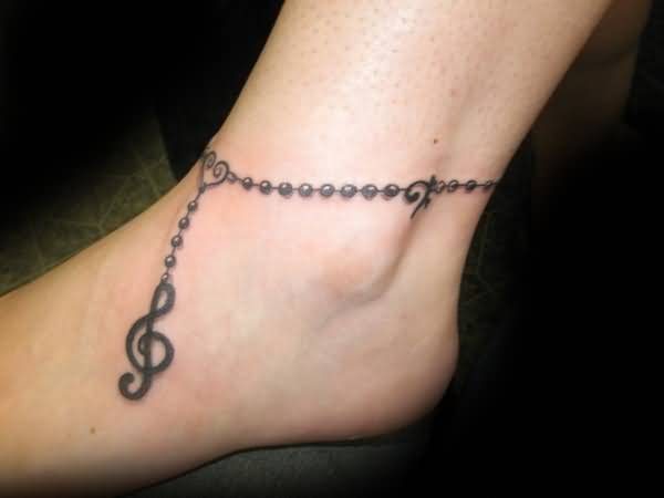 Violin Key Chain Ankle Bracelet Tattoo Idea For Girls