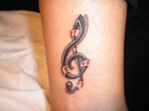Violin Key Tattoo On Wrist For Men