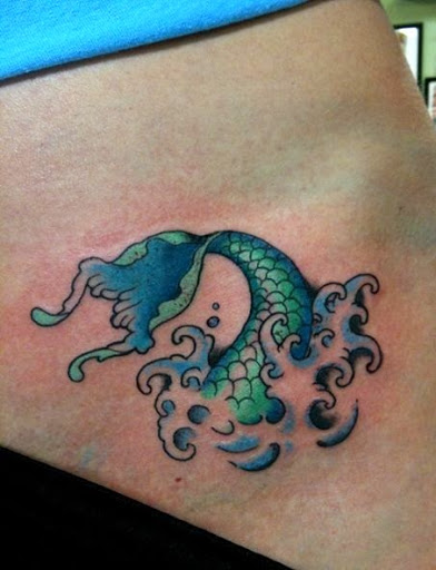 Water And Mermaid Scale Tattoo On Left Hip