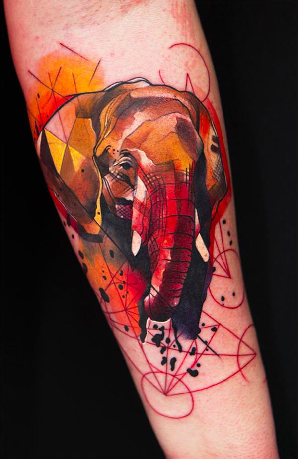 Watercolor Elephant Head Tattoo Design For Forearm