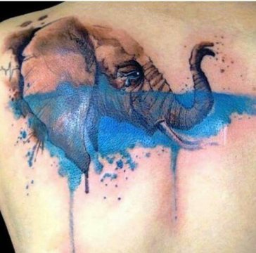 Watercolor Elephant Head Tattoo On Left Back Shoulder