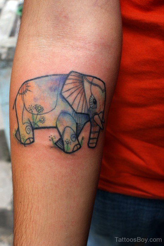 Watercolor Elephant Tattoo Design For Arm