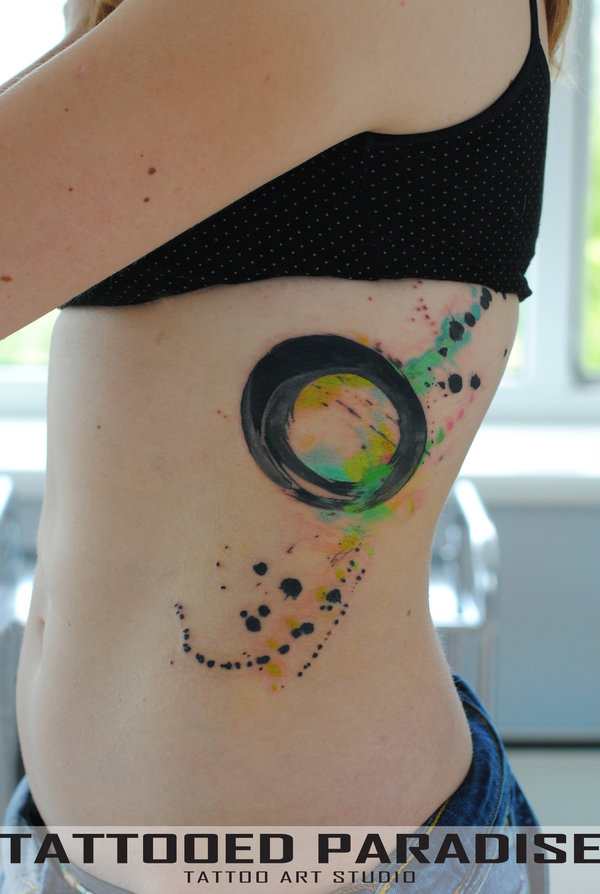 Watercolor Enso Circle Tattoo On Girl Left Side Rib By Aleksandra Katsan