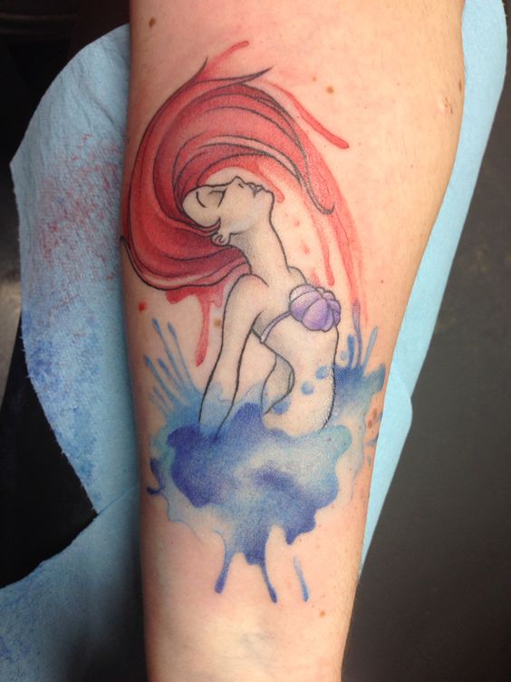 Watercolor Little Mermaid Tattoo On Arm