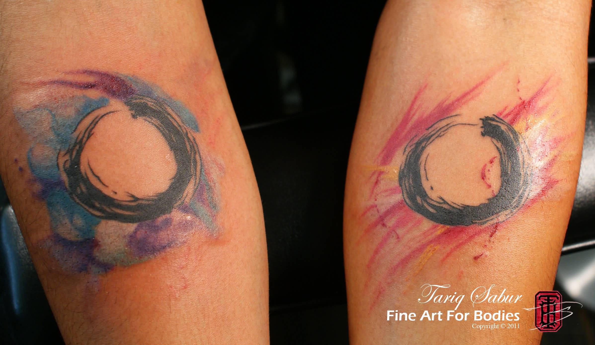 Watercolor Zen Circle Tattoo Design For Sleeve