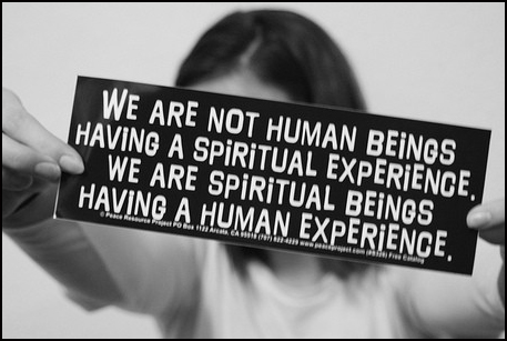 We are not human beings having a spiritual experience. We are spiritual beings having a human experience. Pierre Teilhard de Chardin