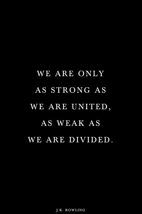 We are only as strong as we are united, as weak as we are divided. J.K. Rowling