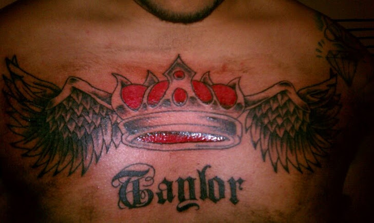 Winged Crown Tattoo On Chest