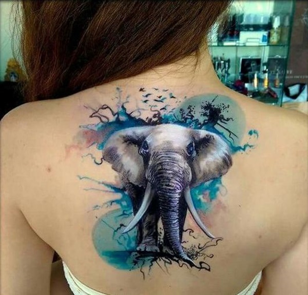 Wonderful 3D Elephant Tattoo On Girl Upper Back