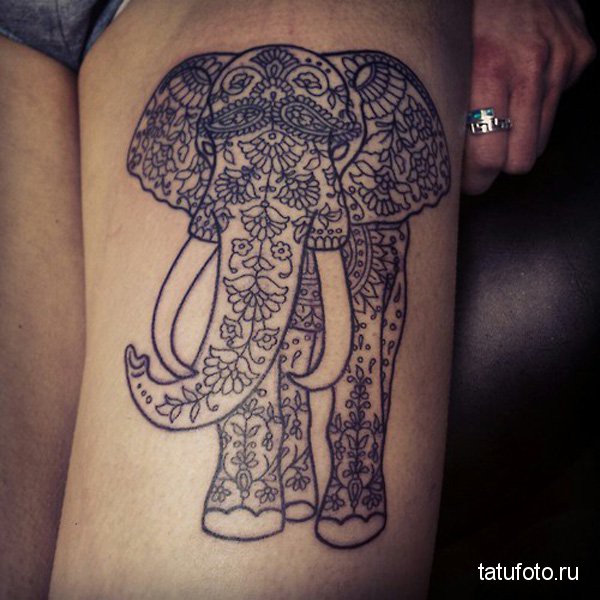 Wonderful Indian Elephant Tattoo On Thigh