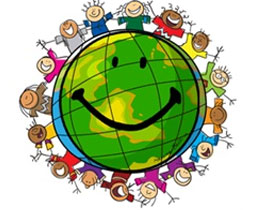 World Smile Day Cartoon With People On A Globe With A Smiley Face