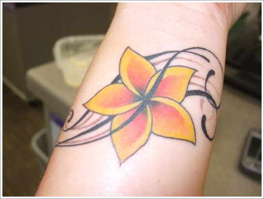 Yellow Flower Wrist Tattoo For Girls
