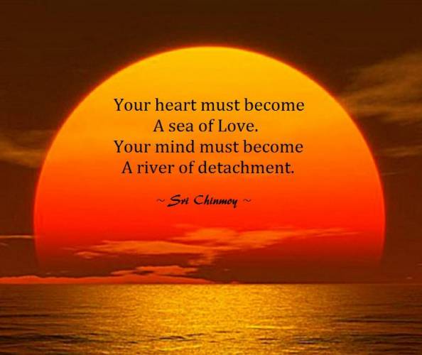 Your Heart Must Become a Sea of Love. Your heart must become. A sea of love. Your mind must become. A river of detachment. Sri Chinmoy.