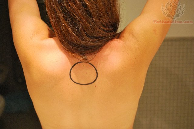 Zen Circle Tattoo On Girl Upper Back