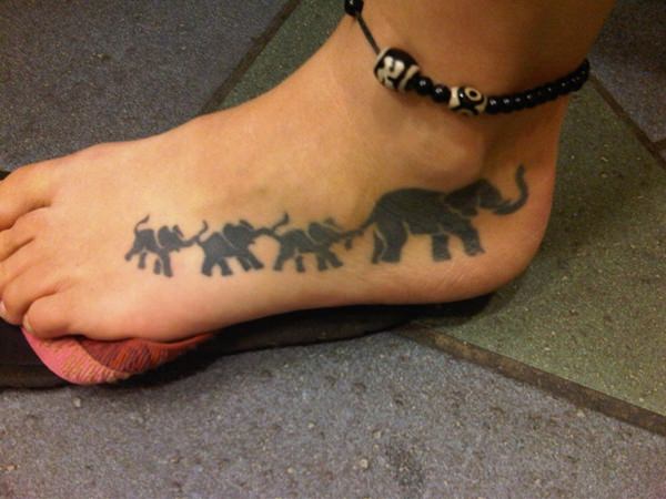 Elephant Tattoos On Left Foot