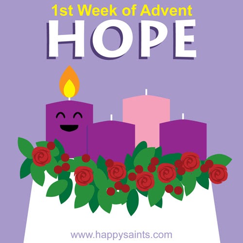 1st Week Of Advent Hope Smiley Candles And Wreath Clipart