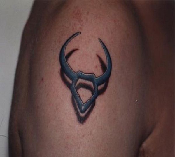 3D Taurus Zodiac Sign Tattoo On Right Shoulder