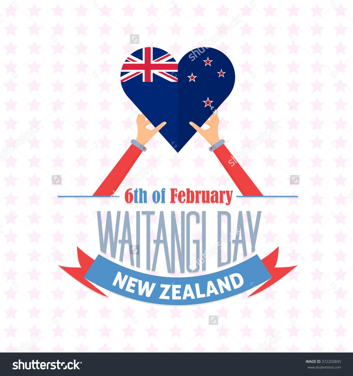 6th Of February Waitangi Day New Zealand Flag Heart Illustration