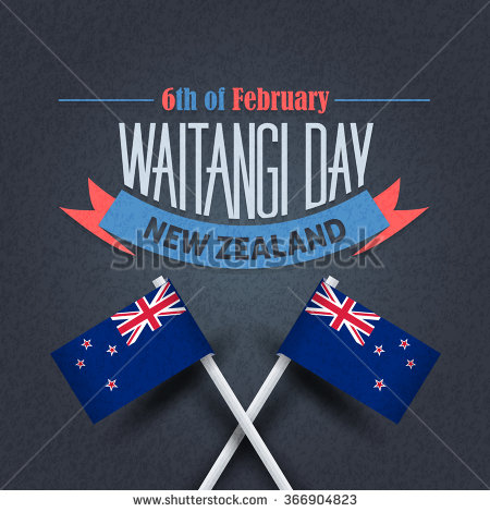 6th Of February Waitangi Day New Zealand Flags Illustration