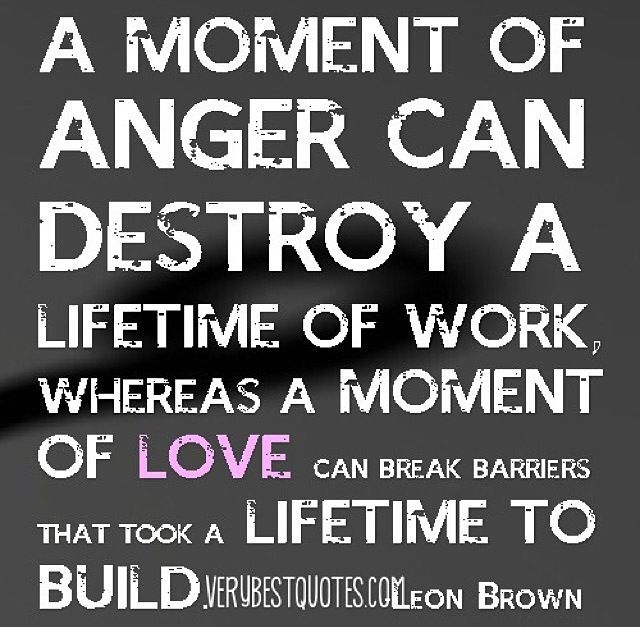 A moment of anger can destroy a lifetime of work, whereas a moment of love can break barriers that took a lifetime to build. Leon Brown