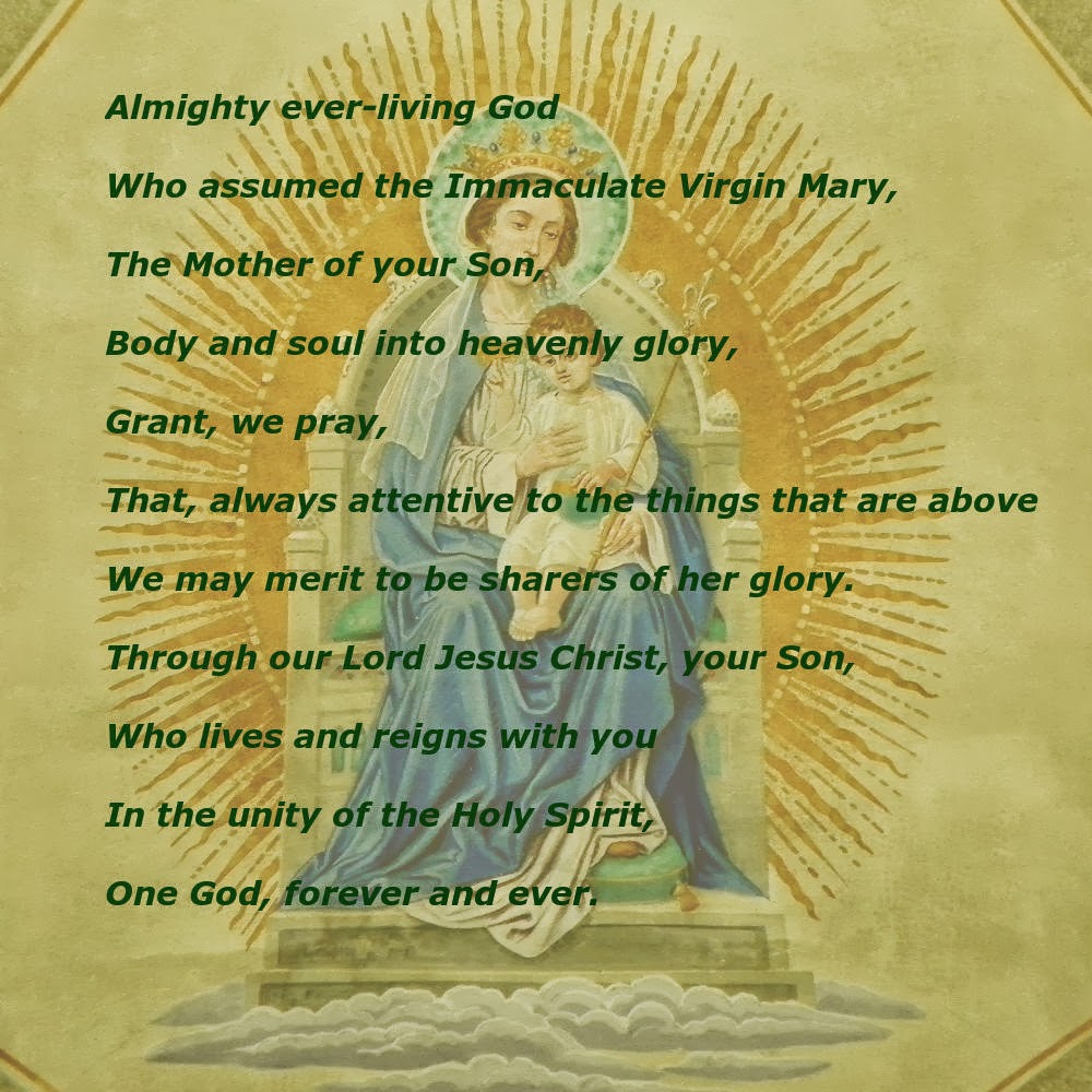 Almighty ever-living God, who assumed the Immaculate Virgin Mary, the Mother of your Son, body and soul into ...