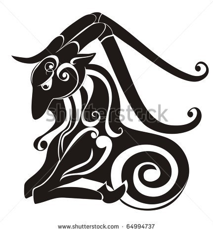Amazing Black Capricorn Zodiac Sign Tattoo Design