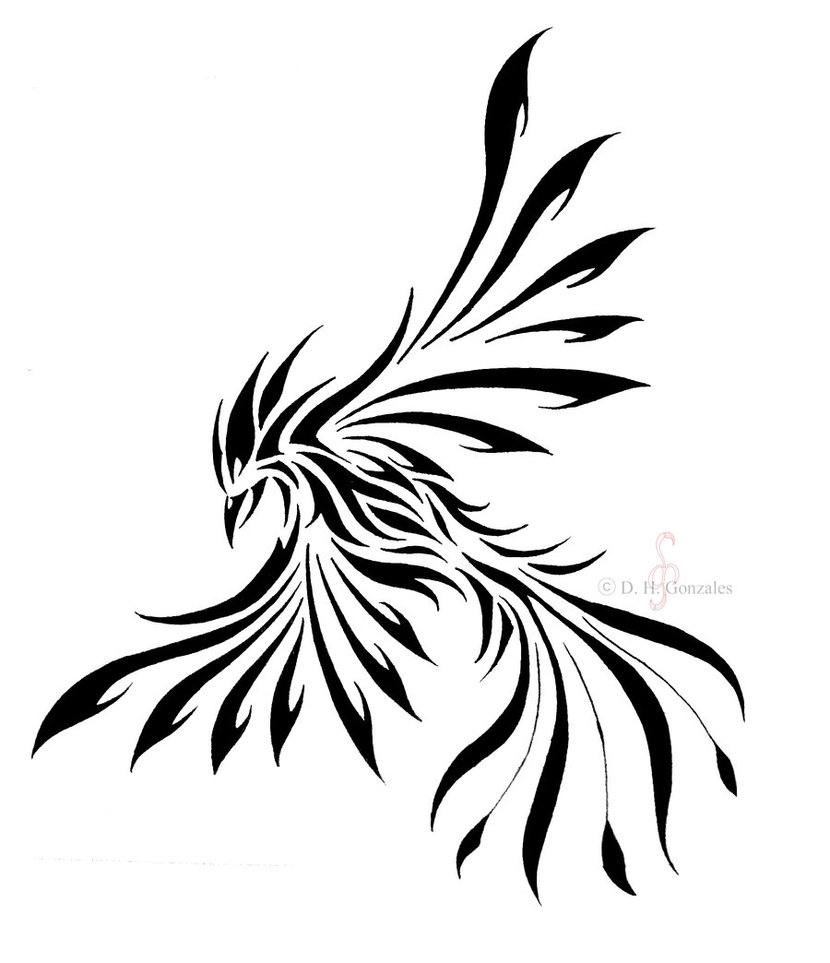 Amazing Black Tribal Flying Phoenix Tattoo Design By Itshep