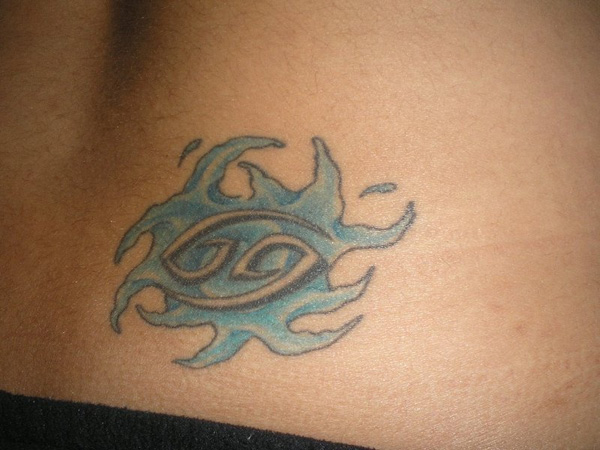 Amazing Cancer Zodiac Sign Tattoo Design For Lower Back