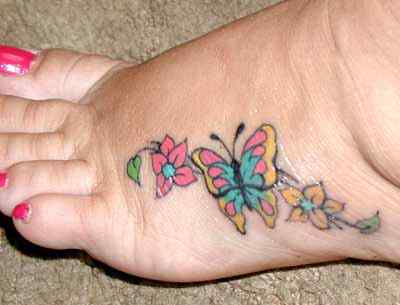 Amazing Color Ink Butterfly Foot Tattoo