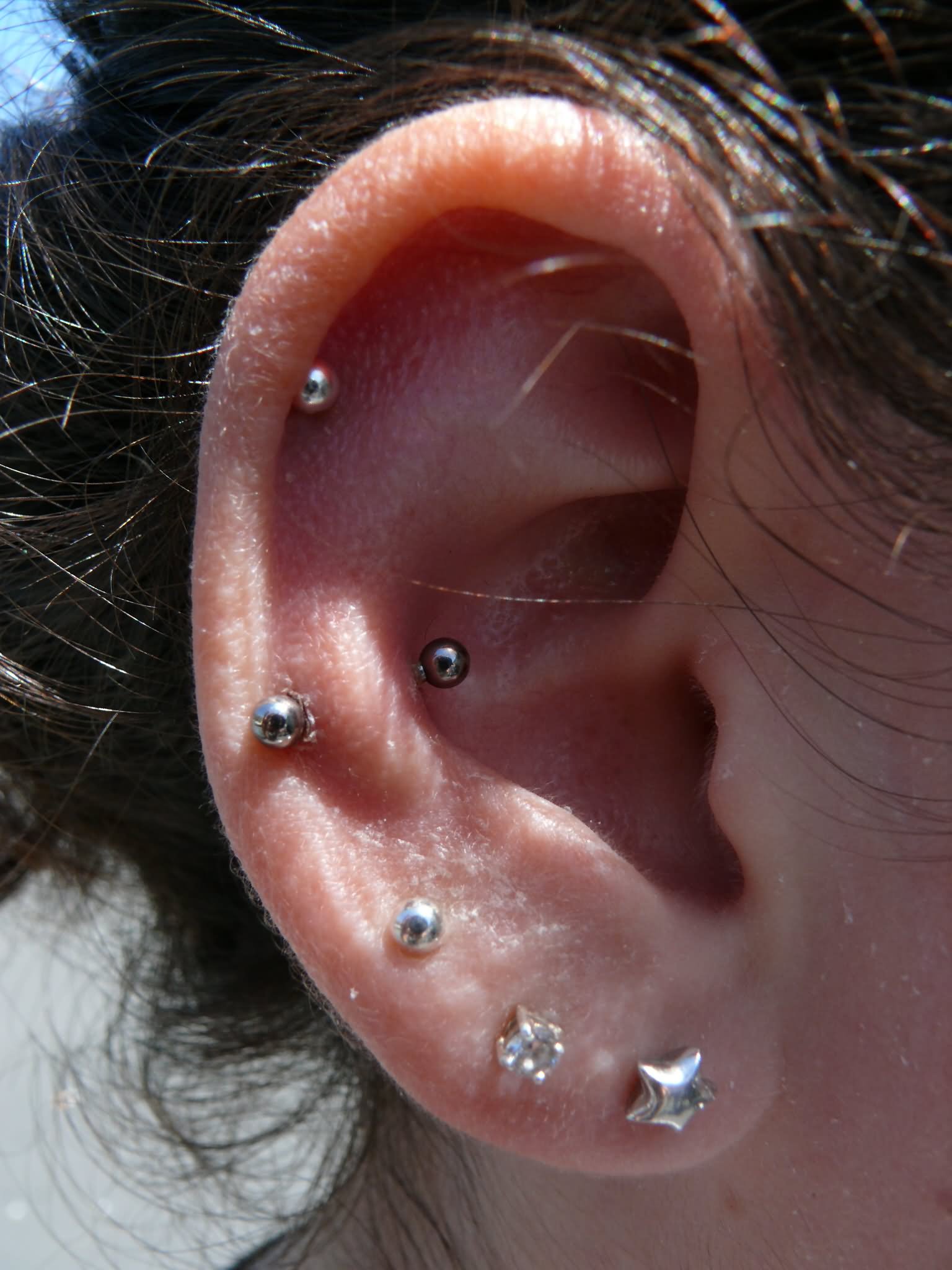 Amazing Triple Lobes And Curved Silver Barbell Snug Piercing